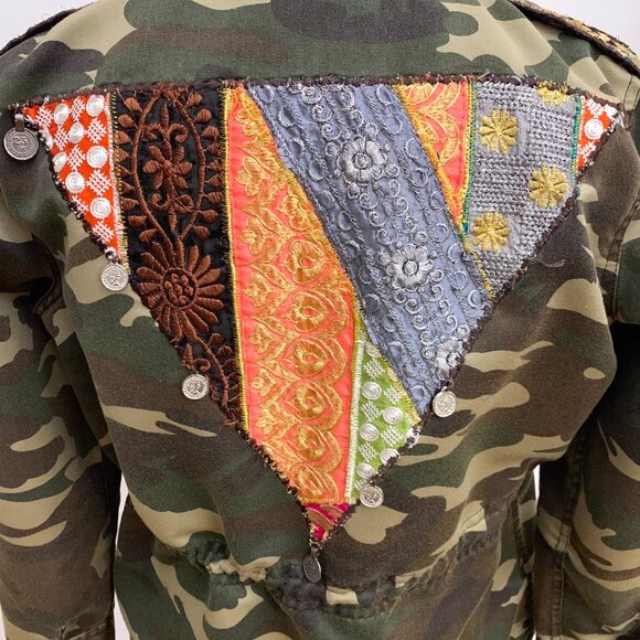 Anthropologie Beautiful Stories Patchwork Camo Utility Jacket Size Medium - Picture 5 of 16